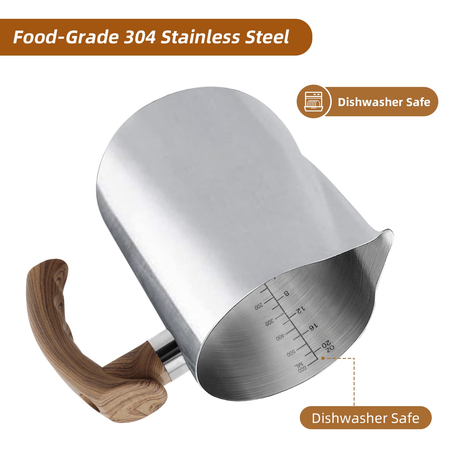 Stainless Steel Milk Frothing Pitcher - 20oz (600ml), Espresso Steaming Pitcher with Anti-scald