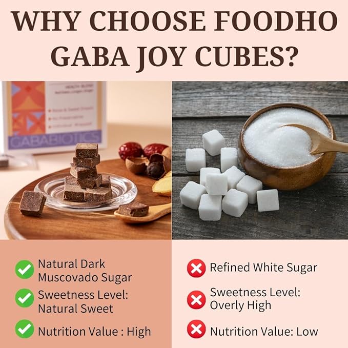 FOODHO GABA Joy Cubes Brown Sugar Cubes Health Blend with Ginger, Longan and Red Dates, Natural Muscovado Sugar, Soothing Ginger Tea, No Preservatives