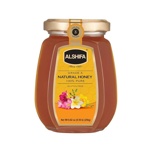 ALSHIFA Natural Honey 8.81oz (250g) | Pack of 1 | Raw & Pure Honey Unpasteurized | 100% Pure Wildflower Honey | No Added Sugar | Glass Bottle