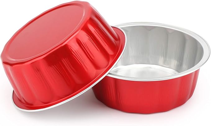 Beasea 8 oz Disposable Ramekins with Lids, 50 Pack Aluminum Foil Cups for Party Wedding Birthday - Red
