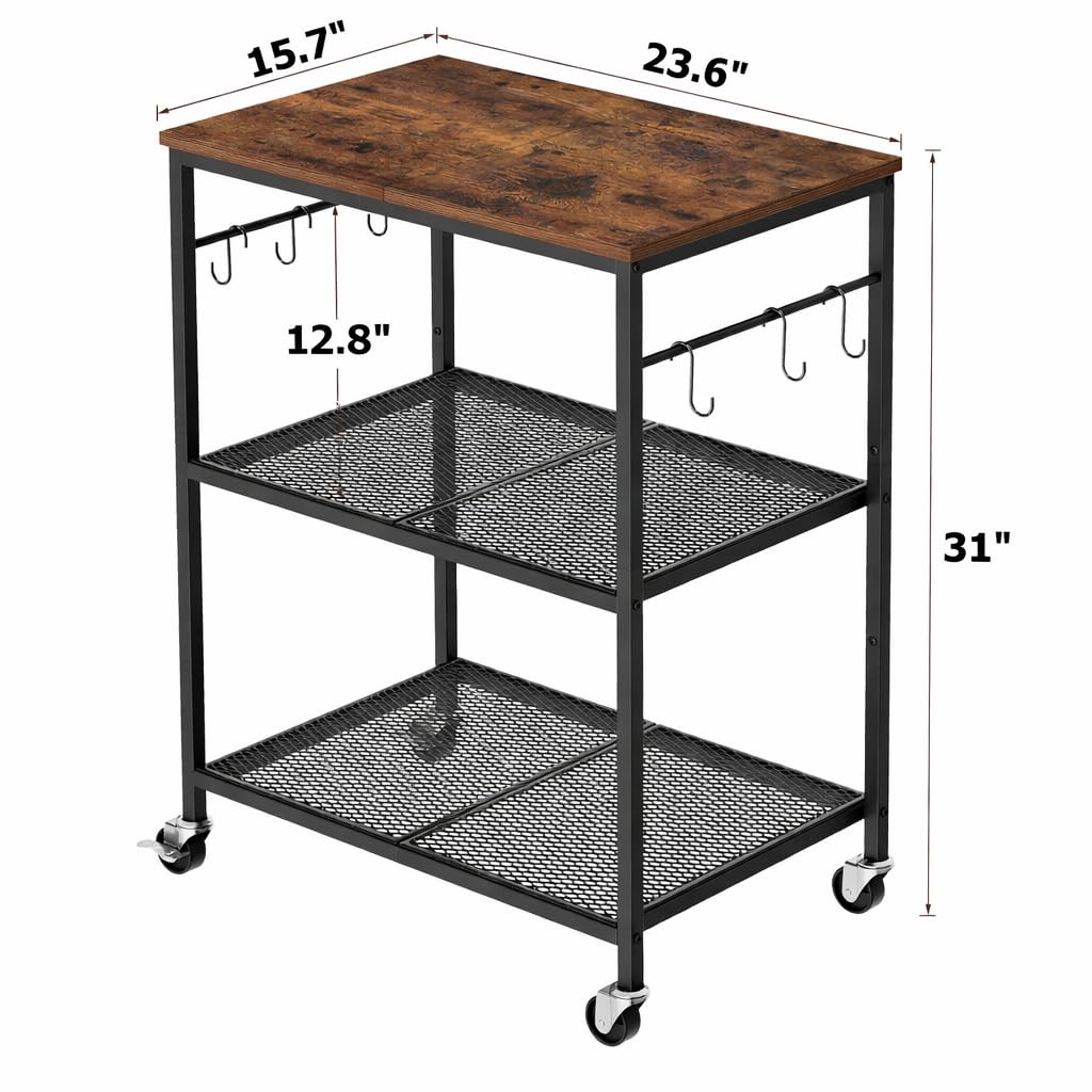 Homleke 3-Tier Rolling Kitchen Microwave Cart, Utility Cart