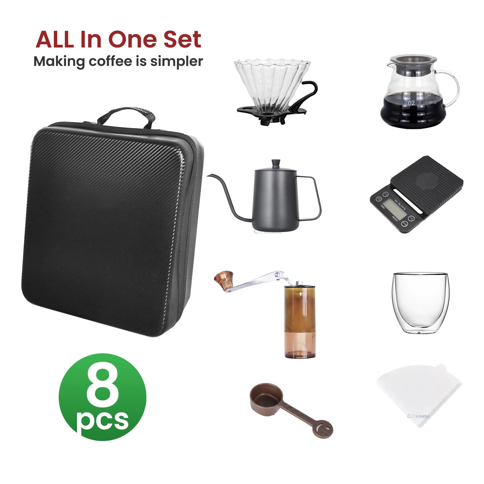 SOTECH Pour Over Coffee Maker Set, Coffee Kettle Scale, Pour Over Coffee Dripper, Bean Grinder