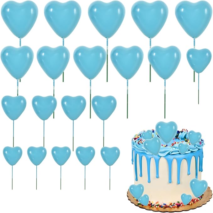 BEISHIDA 20 PCS Light Blue Heart Shape Mini Ball Cake Toppers Foam Cake Balls Decoration Supplies for Happy Birthday Anniversary Wedding Baby Shower Graduation Christmas Cake Decorations