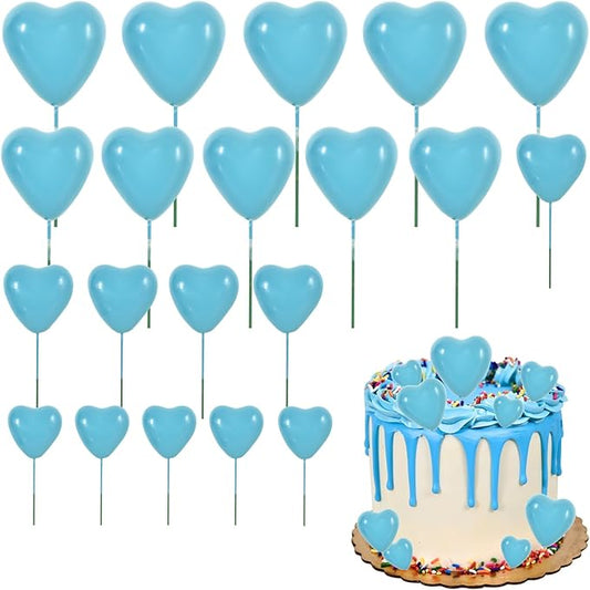 BEISHIDA 20 PCS Light Blue Heart Shape Mini Ball Cake Toppers Foam Cake Balls Decoration Supplies for Happy Birthday Anniversary Wedding Baby Shower Graduation Christmas Cake Decorations