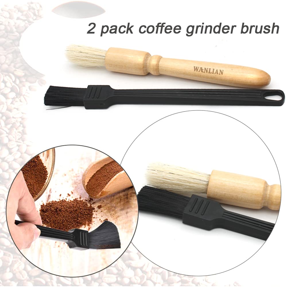 2 Pack Coffee Grinder Cleaning Brush, Heavy Wood Handle & Natural Bristles Wood Dusting Espresso
