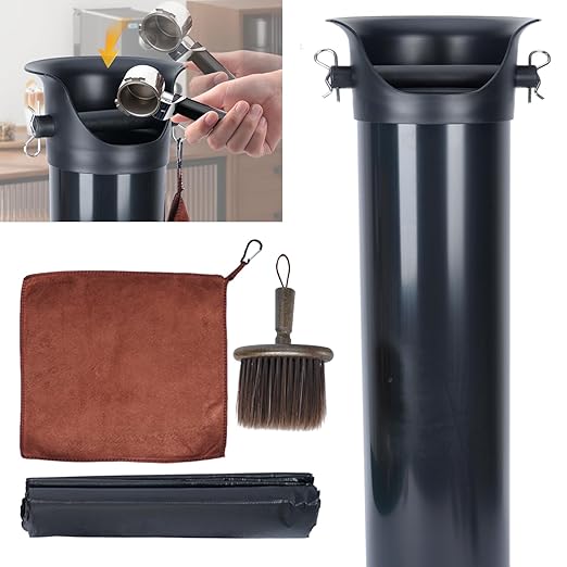 Espresso Knock Box, 18 L Floor Standing Espresso Knock Box Large Commercial Coffee Knock Box with Shock-Absorbent Espresso Dump Bin with Brushes Garbage Bags and Towels for cafes and Office