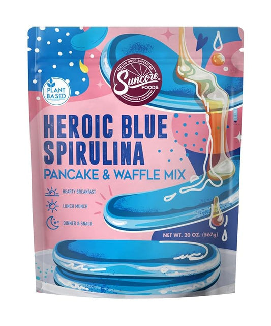 Suncore Foods Heroic Blue Spirulina Pancake & Waffle Mix, Non-GMO, 20oz (1 Pack)