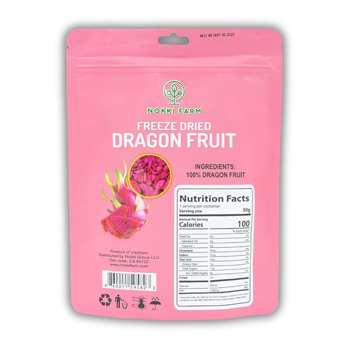 NOKKI FARM Freeze Dried Dragon Fruit - Healthy & Exotic Tropical Superfood Snacks, No Added Sugar or Preservatives, Kid-Approved, Shelf-Stable & Portable for On-The-Go Snacking - 1.76 Oz