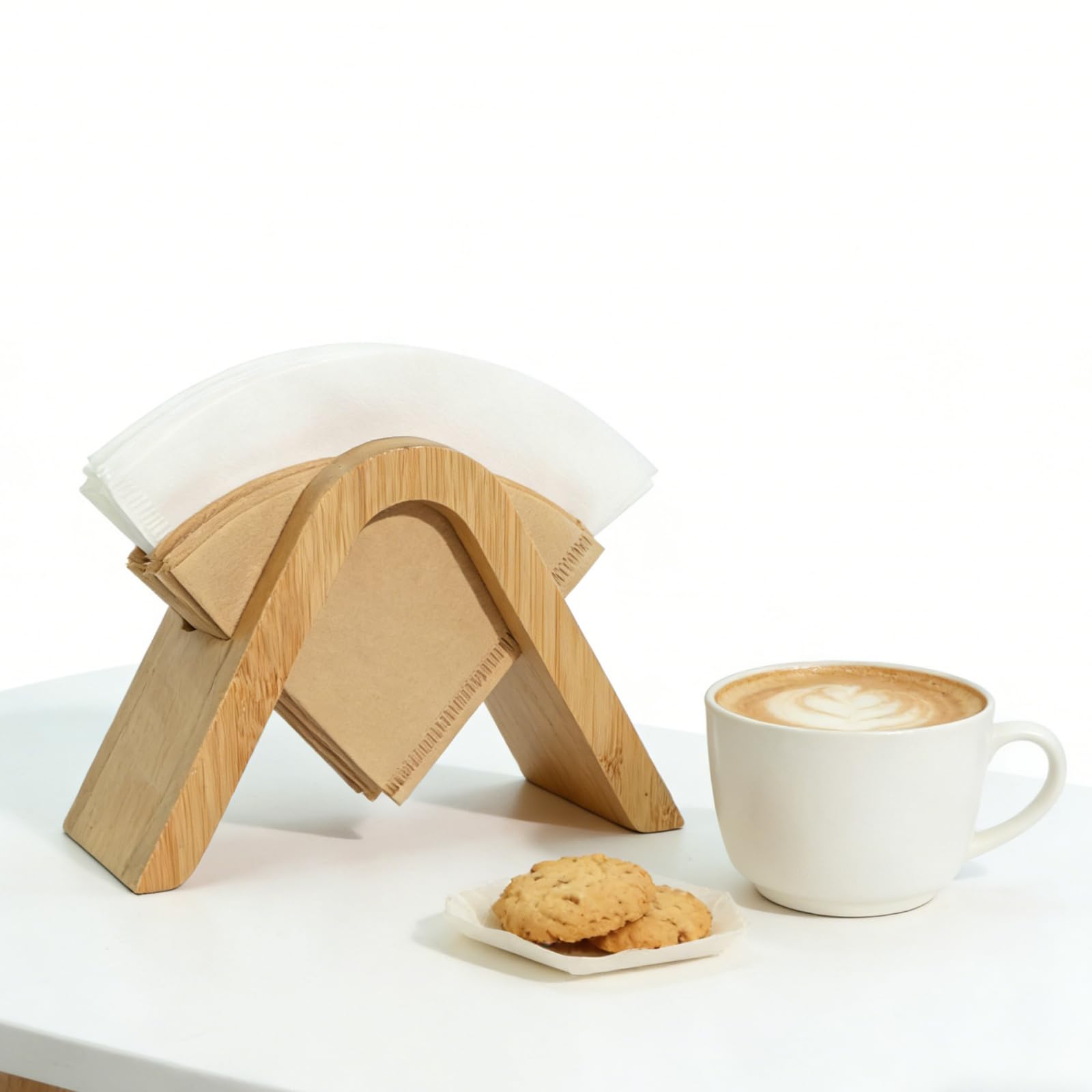 Bamboo Coffee Filter Holder - Storage Rack & Stand for 4 Filter Papers (Type A)