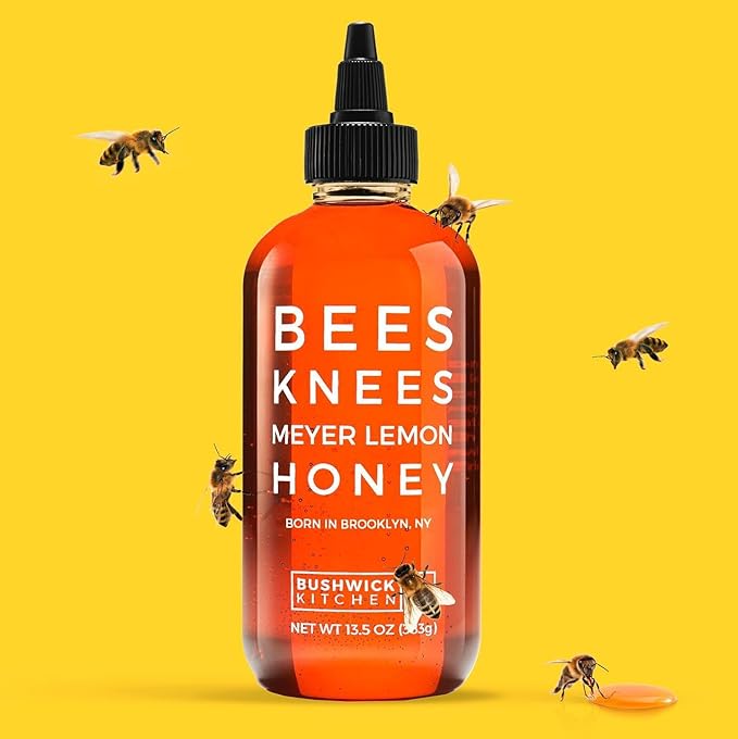Bees Knees Meyer Lemon Honey, 12.5 oz, Pure Honey with Citrus, Gluten Free, Paleo Friendly Wildflower Natural Honey for Tea, Cooking, Food Gifts, Unique Gifts