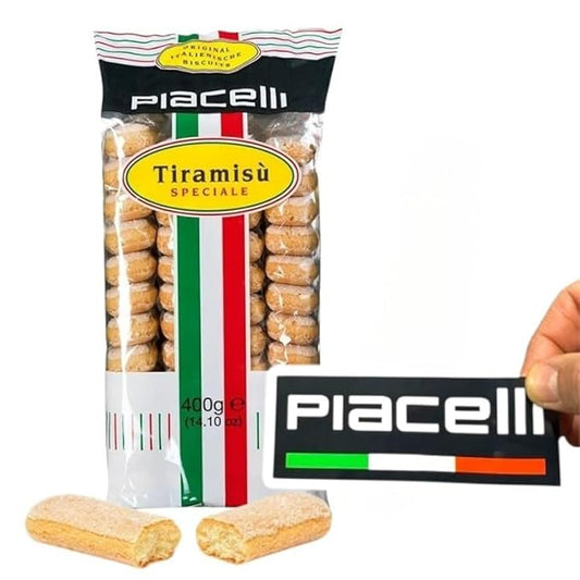 PIACELLI Lady Fingers Cookies with Light, Airy Texture - Tiramisu Cookies Ideal for Classic Tiramisu & Layered Desserts - Authentic Italian Soft Lady Fingers Includes Piacelli Logo Sticker (14.11 oz)