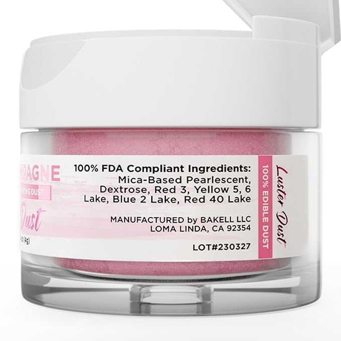 Luster Dust - Pink Champagne (4g 1x Jar) | Edible Vegan Dust & Paint for Cake Decorating, Ice Cream, Desserts, Cocktails and Beverages by Bakell