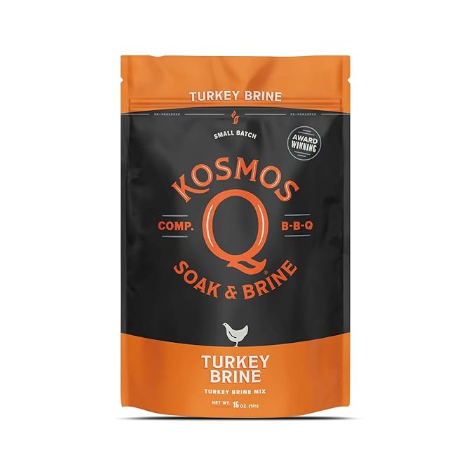 Kosmos Q Turkey Brine Soak, Brown Sugar & Worcestershire Spice Mix for Whole, Smoked, Oven Roasted or Fried Turkey, Locks In Juicy Moisture & Savory Flavor, Easy 1 Cup per Gallon Directions, 16 Oz Bag