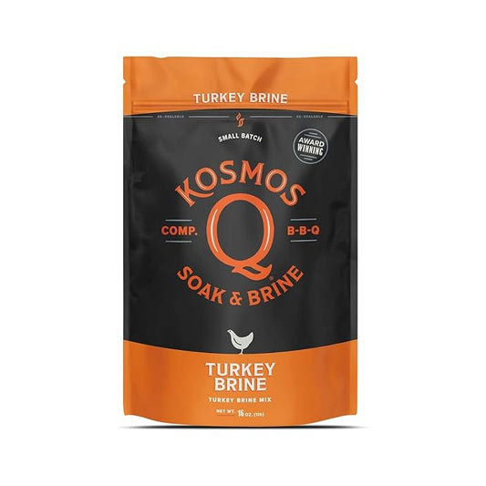 Kosmos Q Turkey Brine Soak, Brown Sugar & Worcestershire Spice Mix for Whole, Smoked, Oven Roasted or Fried Turkey, Locks In Juicy Moisture & Savory Flavor, Easy 1 Cup per Gallon Directions, 16 Oz Bag