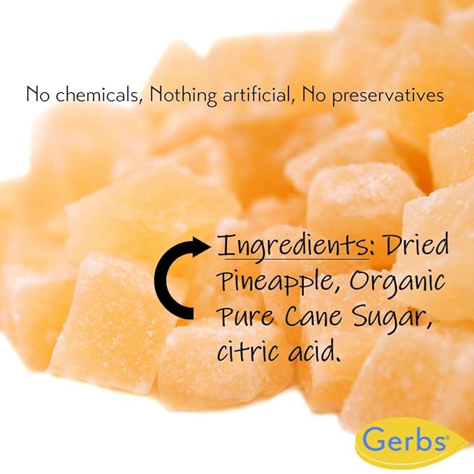Gerbs Lightly Sweetened Dried Pineapple Cubes 4 lbs. | Unsulfured, No Additives, Resealable Bag | Naturally Sweet & Chewy | Top 14 Allergen-Free