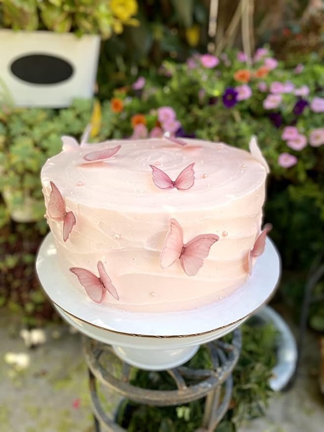 SS Cohen Edible Wafer Glutinous Paper Butterflies for Birthday Cake Decorating include 48 Pcs Colorful Small Pastel Cupcake Topper Decorations, Birthday Cake Topper (pink)