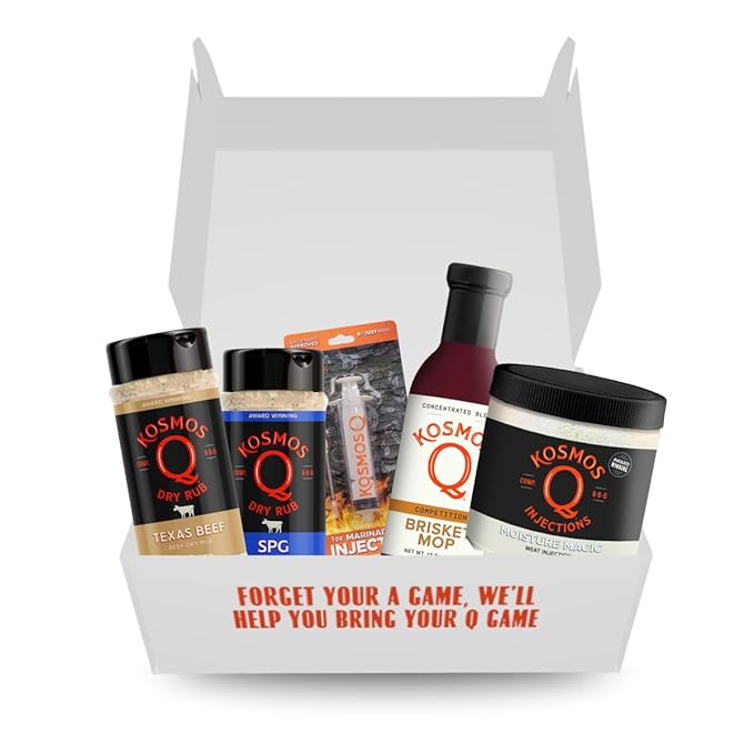 Kosmos Q Pitmaster BBQ Brisket- 5 pc Set - Texas Beef Rub, SPG Rub, Brisket Mop, Moisture Magic, 1oz Injector