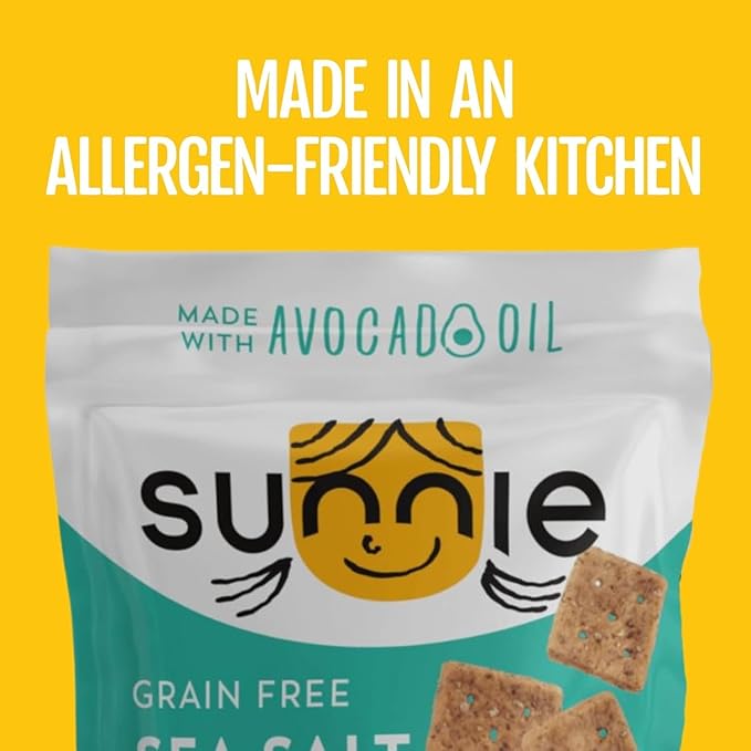 Sunnie Gluten Free Crackers - Healthy Grain Free Sea Salt Crackers, Snacks for Kids & Adults, Made with Avocado Oil, Only 5 Ingredients, Vegan Snack, Low Calorie (4 oz - Pack of 9)