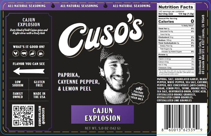 Cuso Cuts Cajun Seasoning - Authentic Louisiana Blend for Chicken, Seafood, Jambalaya & Gumbo - All Natural, Non-GMO, No Filler Spice Blend for Grilling & Cooking - 5 oz bottle
