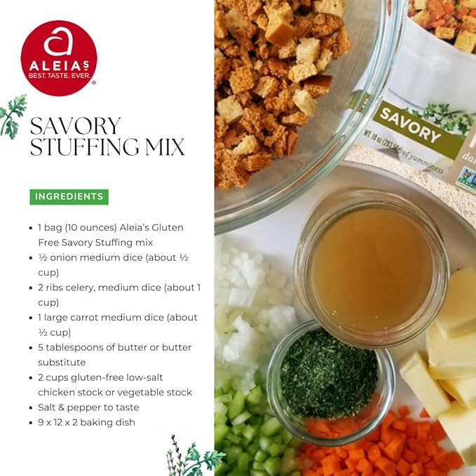 Aleia?셲 Gluten Free Savory Stuffing Mix ??10 oz (2 Pack) ??Classic Side Dish for Special Diets ??Corn Free, Soy Free, Dairy Free, Low Sodium, Non-GMO
