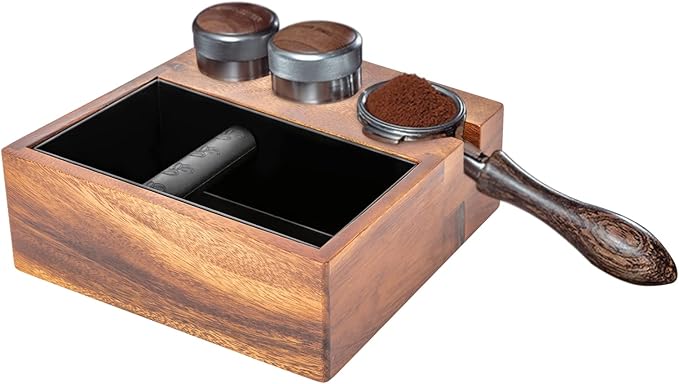 Gdrasuya10 58MM Espresso Knock Box and Tamping Station Coffee Milk Tea Machine Accessories Wooden Tool Stainless Steel Storage Boxs for 2.28" Tamper Distributor Portafilter