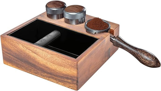 Gdrasuya10 58MM Espresso Knock Box and Tamping Station Coffee Milk Tea Machine Accessories Wooden Tool Stainless Steel Storage Boxs for 2.28" Tamper Distributor Portafilter