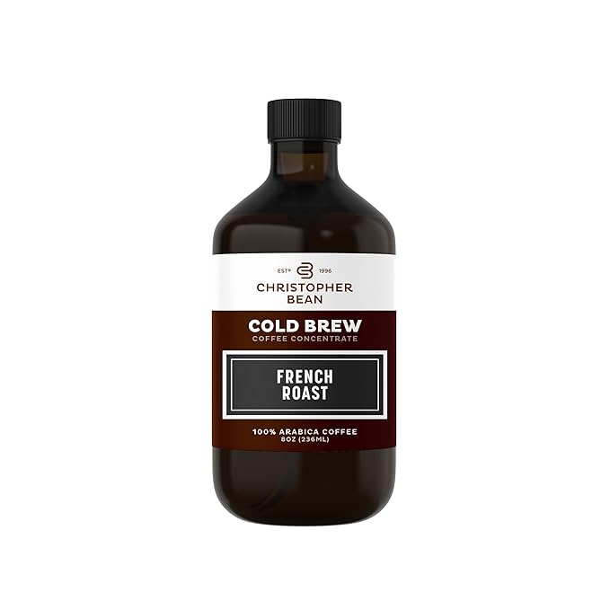 Christopher Bean Coffee - Certified Kosher - French Roast Coffee Concentrate, Unsweetened Cold Brew & Iced Distillate Liquid Java. Hand Crafted Concentrated 100% Arabica, Pure Coffee Bean Extract 8-Ounce Bottle, 40 Servings