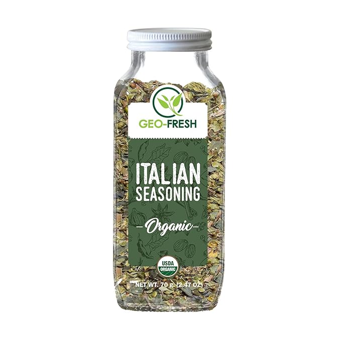 Geo-Fresh Organic Italian Seasoning, 2.47 oz (70g), Non-GMO, Kosher, 100% Organic Herbs, Basil, Oregano, Parsley, Thyme, USDA Certified