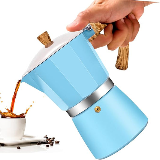 3 Cup Aluminum Moka Pot Classic Stovetop Espresso Coffee Maker 150ml 5oz Coffeemaker Percolator Mocha Pot Greca Coffee Maker Cafe Makers for Italian and Cuban Cafì±?Brewing Blue