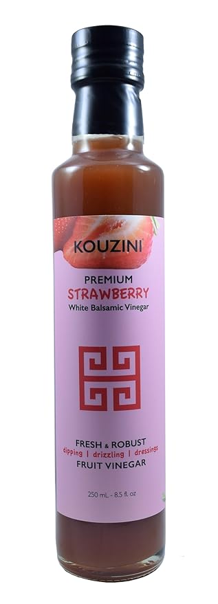 Kouzini Ultra Premium Strawberry Fruit White Balsamic Vinegar, Aged Balsamic Vinegars from Modena, Italy, Premium, Smooth & Full-Bodied Flavor, 250ml Bottle
