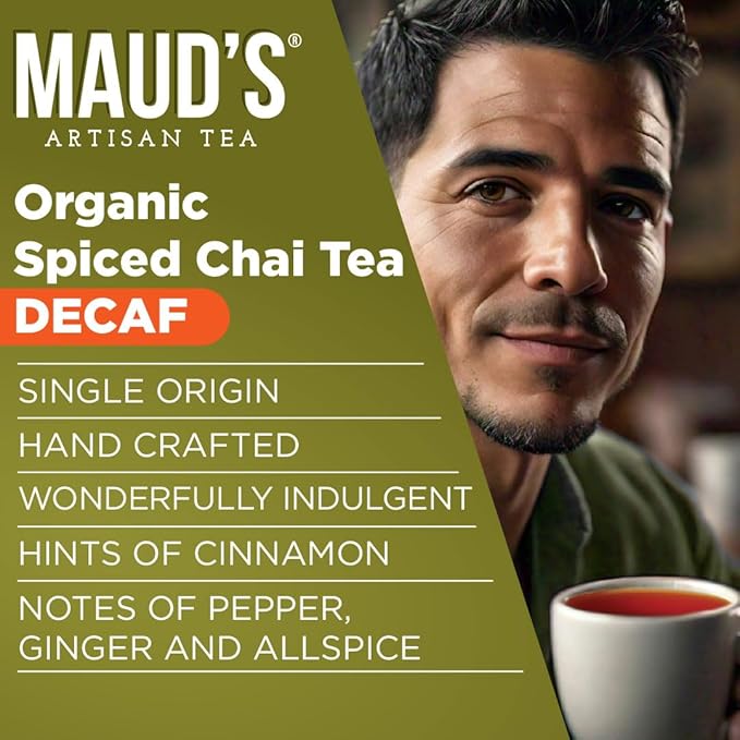 Maud's Organic Decaf Chai Tea Pods, 24 ct, Recyclable Single Serve Tea Pods ??100% Gourmet Blended Tea Leaves, Compatible with Keurig K Cups Maker