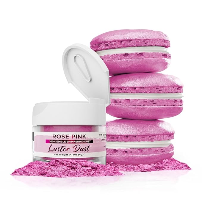 Luster Dust - Rose Pink (4g 1x Jar) | Edible Vegan Dust & Paint for Cake Decorating, Ice Cream, Desserts, Cocktails and Beverages by Bakell