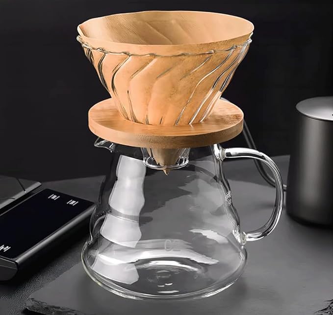 Pour Over Coffee Maker - 20 OZ /600ML Coffee Server with Glass Coffee Dripper, Stylish and Elegant 2 IN 1 Dripper Coffee Maker Kit Coffee Maker for Home or Office, 1-5 CUPS