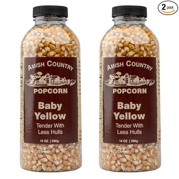 Amish Country Popcorn | 2-14 oz Bottles | Baby Yellow Popcorn Kernels | Old Fashioned, Non-GMO and Gluten Free (2-14 oz Bottles)