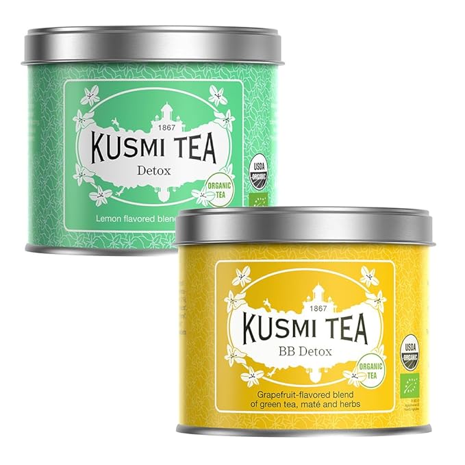 Kusmi Tea - BB Detox + Detox - Iconic Detox Tea - Organic Tea - Blend of Green Tea, Mate & Fruits - Organic Flavored Yerba Mate Tea - Loose Leaf Tea - 2 Tin Boxes of 3.5 oz