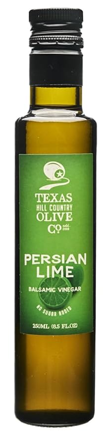 Persian Lime Balsamic Vinegar - Gourmet Barrel Aged Infused Balsamic Vinegar - Great for Dressing Dipping Glazing - No Artificial Flavors or Added Sugar - Made in Texas (8.5 Fl Oz)