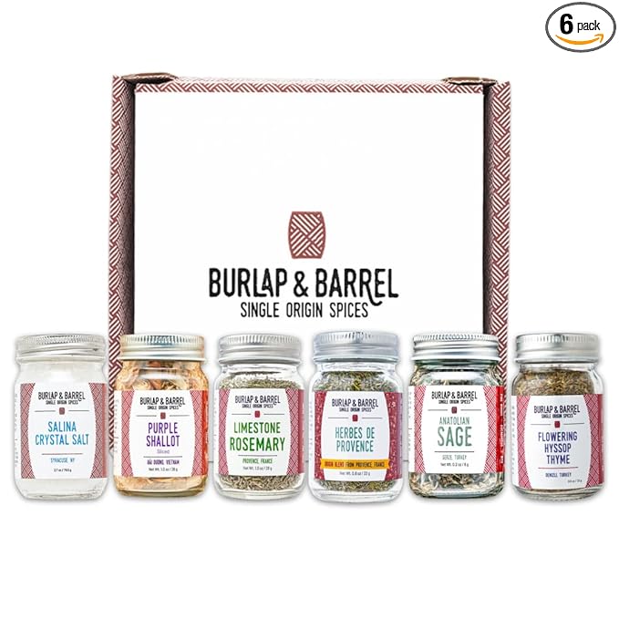 Burlap & Barrel Herbs & Salt 6-Pack Gift Set- As Seen on Shark Tank! Make Your Own Spice Blend, Combine Salt & Herbs for a Savory Mix- Includes Sage, Shallot Slices & More!- 6 Full Size Jars