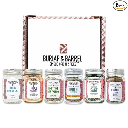 Burlap & Barrel Herbs & Salt 6-Pack Gift Set- As Seen on Shark Tank! Make Your Own Spice Blend, Combine Salt & Herbs for a Savory Mix- Includes Sage, Shallot Slices & More!- 6 Full Size Jars