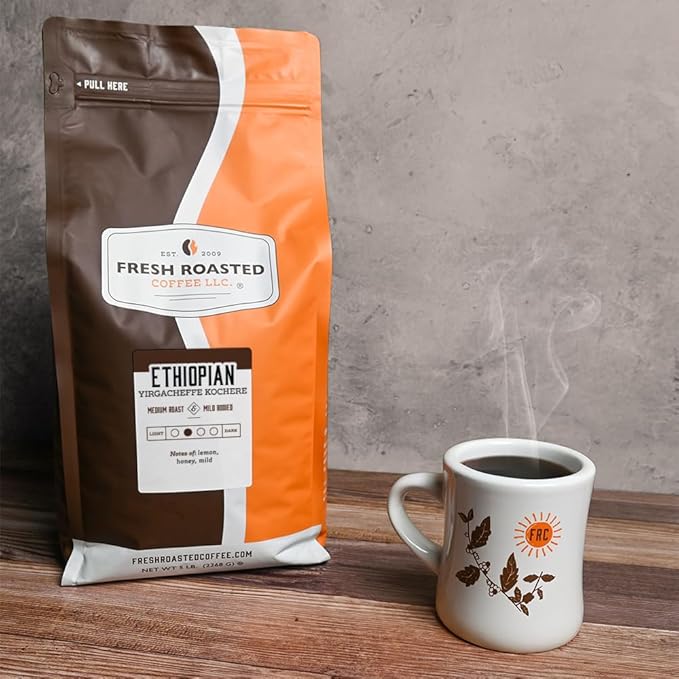 Fresh Roasted Coffee, Ethiopian Yirgacheffe Kochere, 5 lb (80 oz), Medium Roast, Kosher, Whole Bean