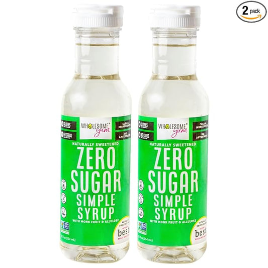 Wholesome Yum Keto Simple Syrup - Skinny Sugar Free Simple Syrup With Monk Fruit & Liquid Allulose - Natural Sweetener For Drinks, Cocktails, Coffee, & Cooking - Low Carb (12 fl oz, 2 Pack)