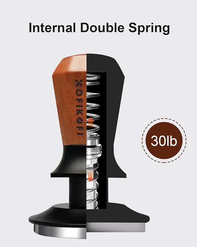 51mm Espresso Tamper, Coffee Tamper with 30lbs Spring Loaded, Barista Espresso Coffee Tamper with Stainless Steel Ripple Base and Rosewood Handle Fits for All 51mm Espresso Machines