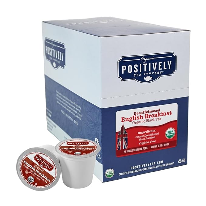 Organic Positively Tea Company, Decaf English Breakfast Black Tea, K-Cup Compatible, 24 Pods