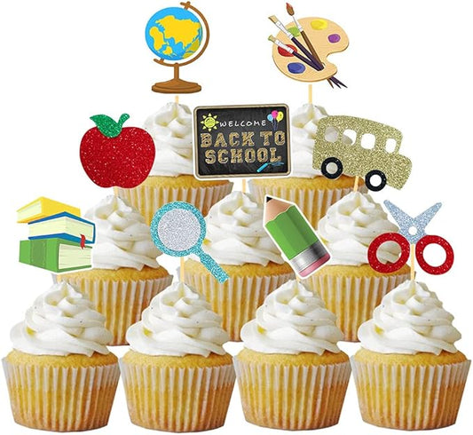 36 Pcs Welcome Back to School Cupcake Toppers, Welcome the First Day of School Party Supplies Cake Decorations for School Activities Classroom Supplies