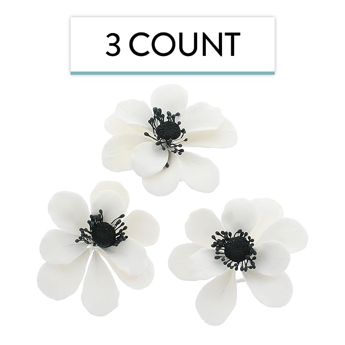 Global Sugar Art Poppy Anemone Sugar Cake Flowers White with Black Center, 3 Count by Chef Alan Tetreault