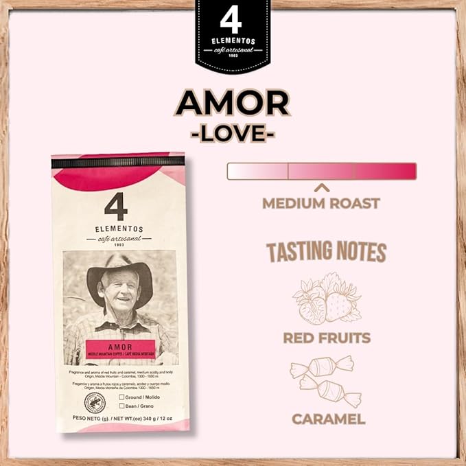 4 Elementos | Whole Bean Specialty Coffee, Medium Roast, 100% Arabica from Colombia, Red Berries & Caramel Notes, 12oz (Pack of 2)