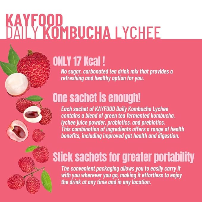 KAYFOOD-Kombucha-Lychee-Garden-Daily Zero Sugar, Diet, Gut Healthy Sparkling Beverage, Fermented Korean Drinks for Iced Tea Hot Tea, Workout T (20ST)