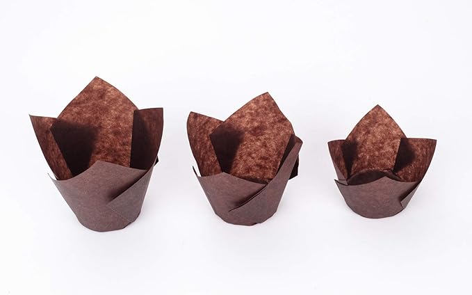 GOLDEN APPLE, 200 Pcs Tulip Cupcake Liner Baking Cup Muffin Tins Cups for Weddings, Birthdays, Baby Showers (Large, Brown)