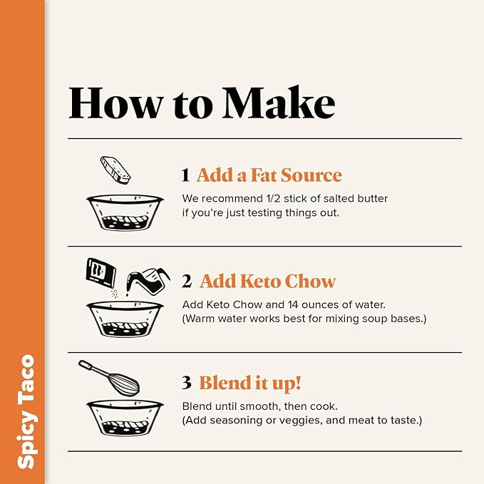 Keto Chow Spicy Taco | Keto Soup Base Powder | Nutritionally Complete | Low Carb | Protein Rich | You Choose The Fat | Single Meal