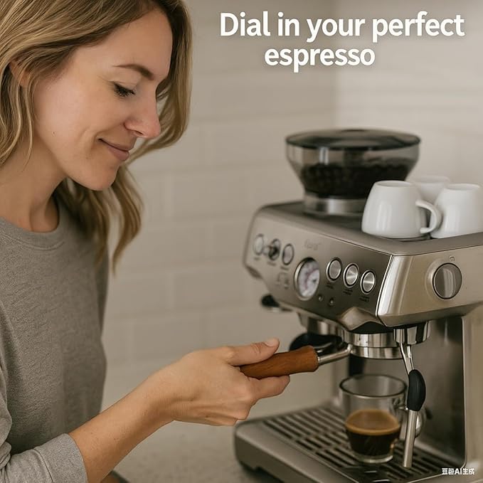 54mm Bottomless Portafilter - Breville Compatible Naked Portafilter, Rosewood Handle & 18-20g Filter Basket & Puck Screen Included, Fits Barista Express, Pro, Touch, Bambino Plus, Infuser