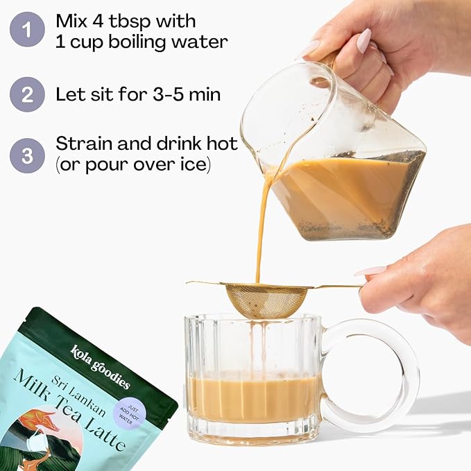 Lazy Girl Tea by Kola Goodies – Unspiced Sri Lankan Milk Tea Powder with Ceylon Loose Leaf Tea, Monk Fruit, Coconut Sugar – Instant Creamy Milk Tea Mix – 15 Servings